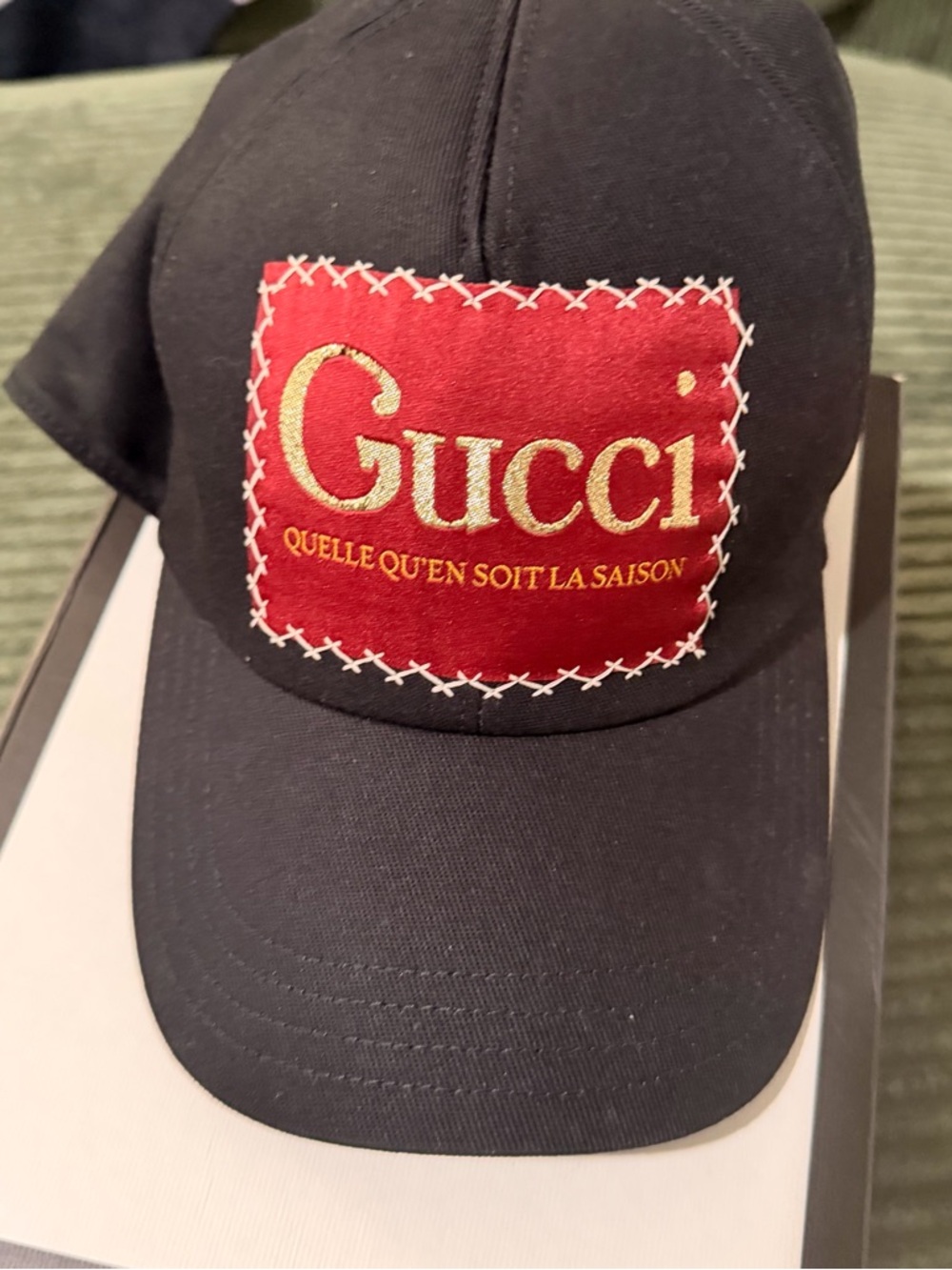 Gucci Black Cap with Red Patch and Gold Logo - Picture 1 of 4